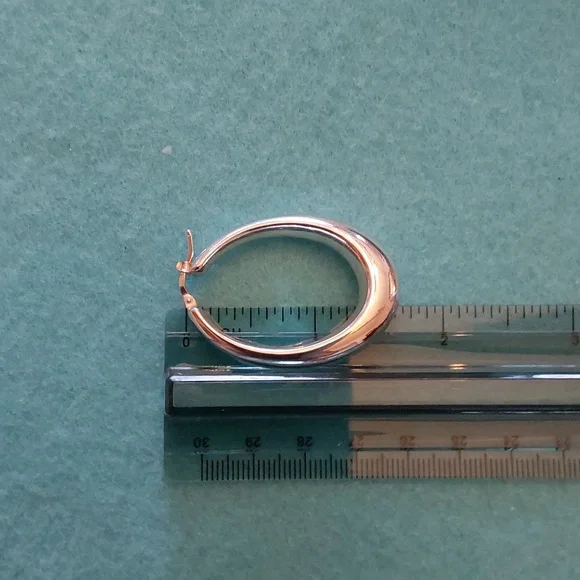 Italian Sterling Silver Oval Hoop Earrings - Picture 3 of 6